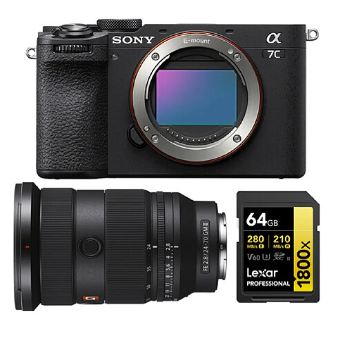 Sony Alpha A7C II Body Noir Boîtier +Sony FE 24-70mm f2.8 GM II (SEL2470GM2) E-Mount+Lexar 64GB Professional 1800x UHS-II SDXC Memory Card