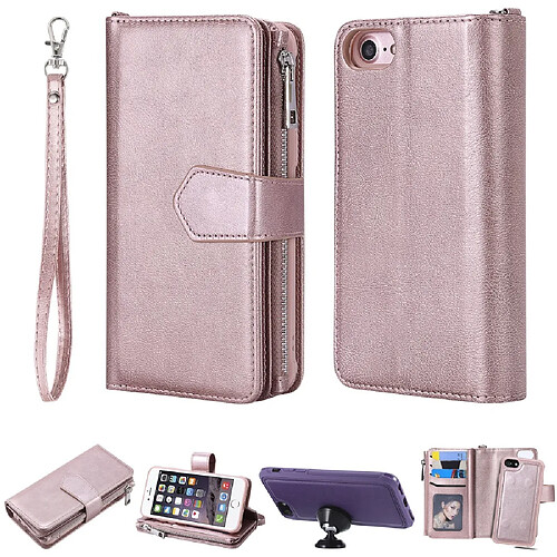 Etui en PU fermeture à glissière détachable 2-en-1 portative or rose pour votre Apple iPhone iPhone 8/7/6s/6 4.7 pouces