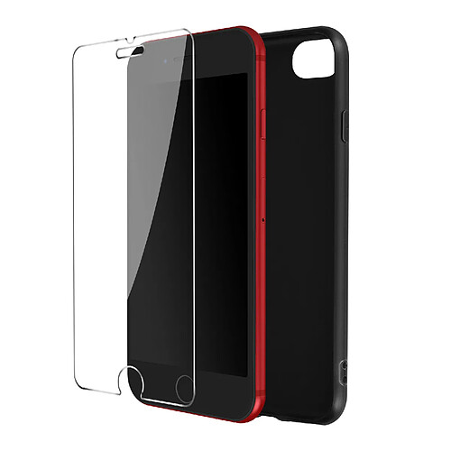 Avizar Coque iPhone 7, 8, SE 2020 et SE 2022 Souple Noir et Verre Trempé 9H Transparent