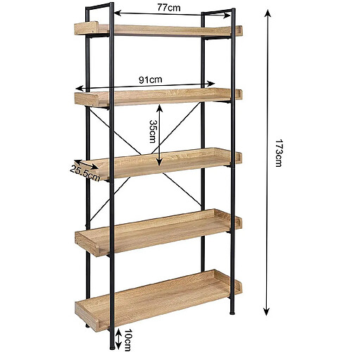 Helloshop26 Étagère sur pied avec 5 étagères 91 × 25,5 × 173 cm chêne clair 19_0000144