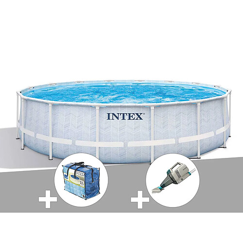 Kit piscine tubulaire Intex Chevron ronde 4,88 x 1,22 m + Bâche à bulles + Aspirateur