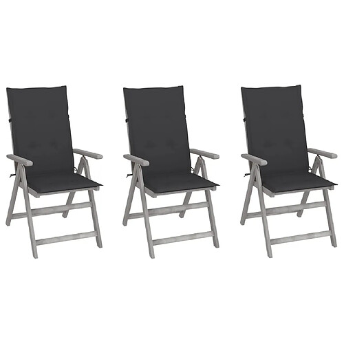 vidaXL Chaises inclinables de jardin lot de 3 et coussins Bois acacia