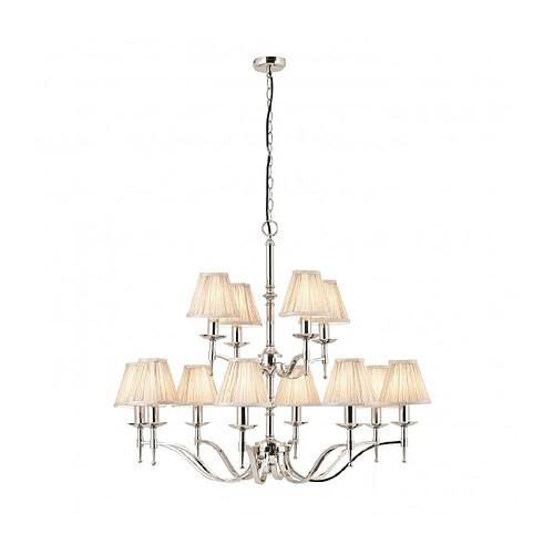 Interiors 1900 Suspension 12 ampoules Stanford, nickel, abat-jour beiges