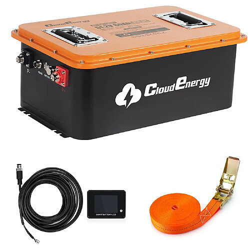 Batterie Cloudenergy LiFePO4 48 V (51,2 V) pour voiturettes de golf et stockage solaire, capacité 66 Ah, BMS 200 A intégré, avec application mobile, écran tactile et sangle de rétention, plus de 6 000 cycles, IP66