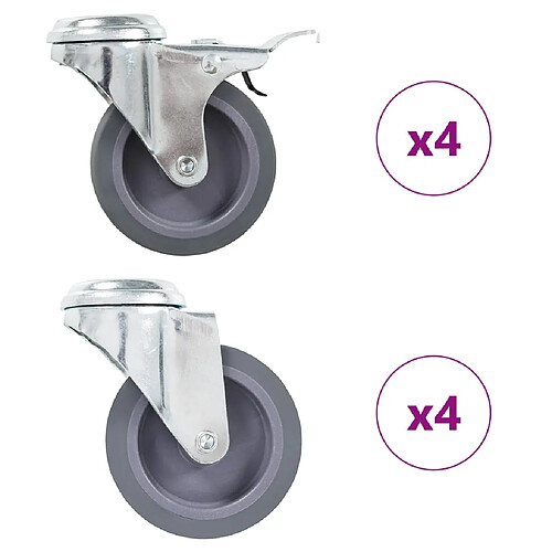 vidaXL 8 pcs Roulettes pivotantes à trou de boulon 75 mm