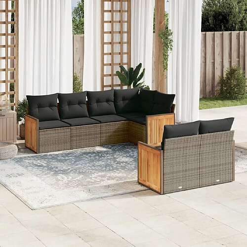 vidaXL Salon de jardin avec coussins 7 pcs gris résine tressée