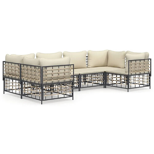 Maison Chic Salon de jardin 6 pcs + coussins - Mobilier/Meubles de jardin - Table et chaises d'extérieur anthracite résine tressée -MN41996