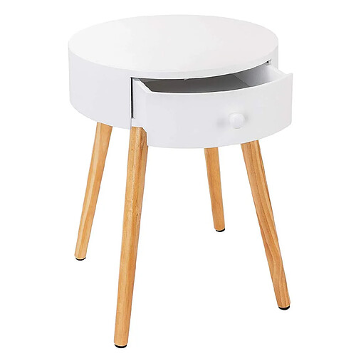 Helloshop26 Table basse de chevet avec tiroir blanc 19_0000341