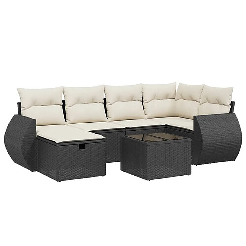 Maison Chic Ensemble Tables et chaises d'extérieur 7pcs avec coussins,Salon de jardin noir résine tressée -GKD129710