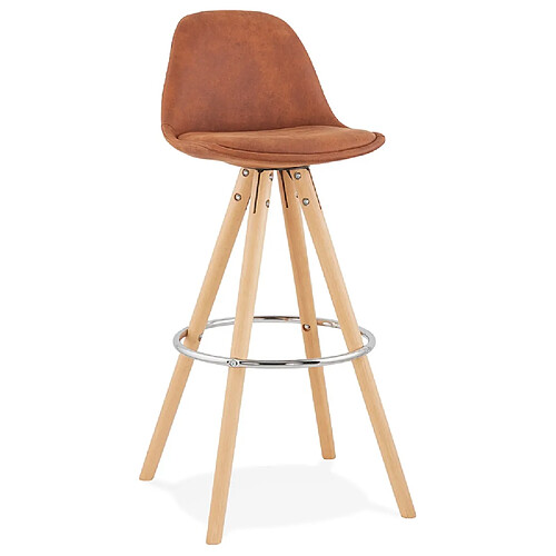 Alterego Tabouret de bar 'MARKA' en microfibre brune et pieds en bois naturel