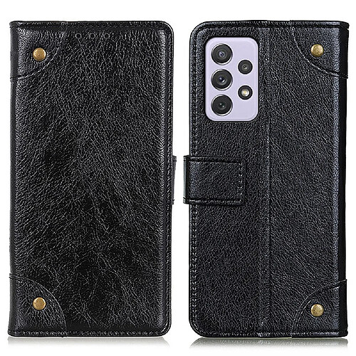 Etui en PU texture nappa, décor de boutons en laiton avec support noir pour votre Samsung Galaxy A73 5G