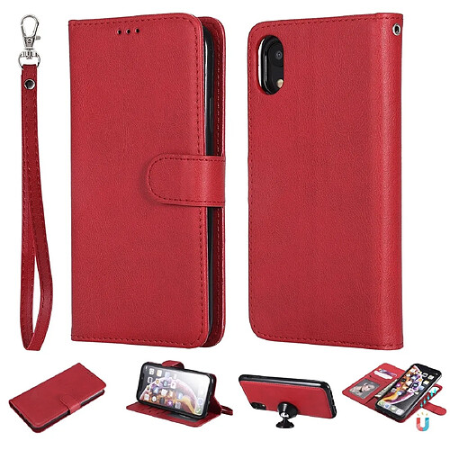 Wewoo Housse Coque Pour iPhone XR Étui de protection à rabat horizontal de couleur unie avec support et fentes cartes et portefeuille et cadre photo et lanière rouge