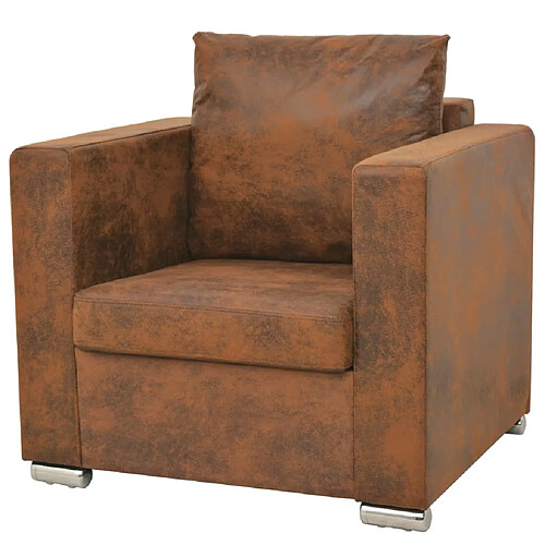 Maison Chic Fauteuil relax,Chaise pour salon Marron Similicuir daim -MN46709