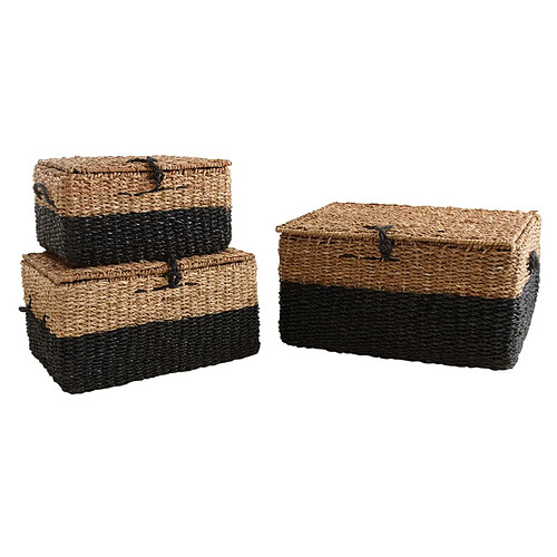 Aubry Gaspard Malles en jonc de mer naturel et noir (lot de 3).