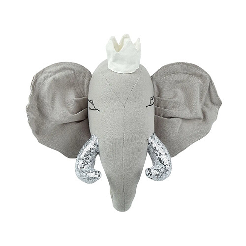 Beliani Décoration murale en peluche gris tête d'éléphant 39 x 33 cm TANTOR