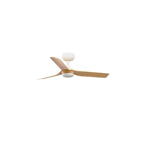 Faro Barcelona Punt Petit ventilateur de plafond blanc en bois clair avec moteur intelligent CC 6 vitesses