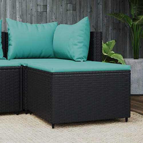 vidaXL Repose-pied de jardin avec coussin noir résine tressée