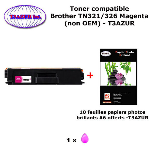 Toner compatible TN321, TN326 M pour imprimante Brother DCP L8400CDN, L8450CDW Magenta+ 10f A6 brillants - T3AZUR