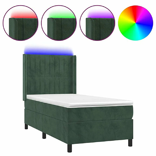 Maison Chic Lit adulte- Lit + matelas + LED,Sommier à lattes de lit matelas LED Vert foncé 90x190cm Velours -GKD19177