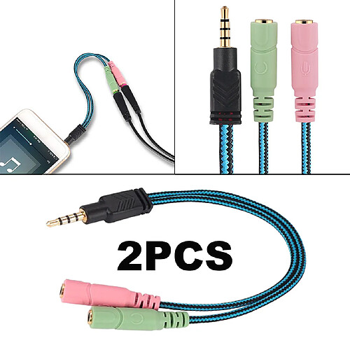 2 Pièces Câble Adaptateur Mâle 3.5mm 4 Pôles Audio Stéréo Y Répartiteur 2 Femelle à 1