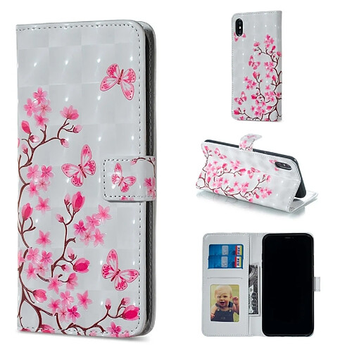 Wewoo Coque Étui en cuir à rabat horizontal avec motif de fleurs et motifs papillons pour iPhone X, supports fentes pour cartes, cadre photo