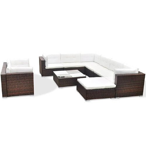 Maison Chic Salon de jardin 10 pcs + coussins - Mobilier/Meubles de jardin - Table et chaises d'extérieur Résine tressée Marron -MN27169