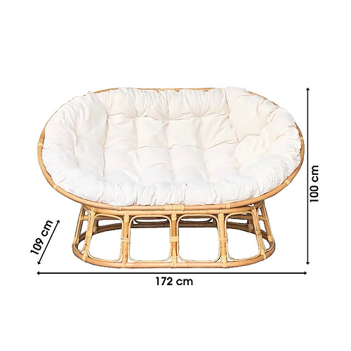 CANAPE PAPASAN EN ROTIN AVEC COUSSIN 172X109XH100CM CANAPE EN ROTIN - LE ROTIN+Sunnydays