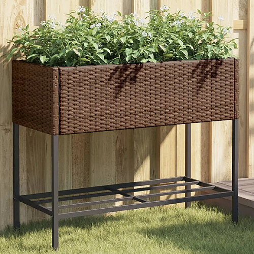 vidaXL Jardinières avec étagère 2 pcs brun 90x40x75 cm résine tressée