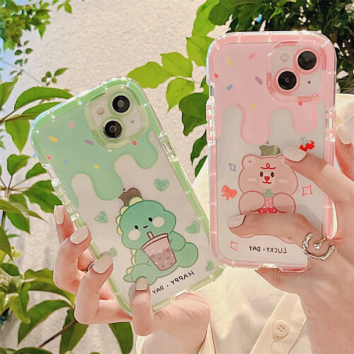 GUPBOO Étui pour iPhone13 Crème glacée crème fraise ours dessin animé coque de téléphone en silicone