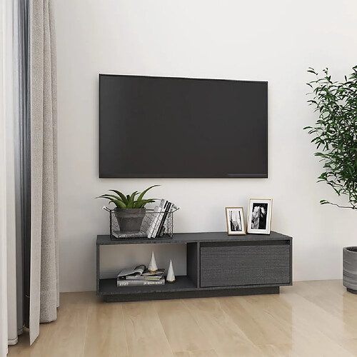 vidaXL Meuble TV Gris 110x30x33,5 cm Bois de pin massif