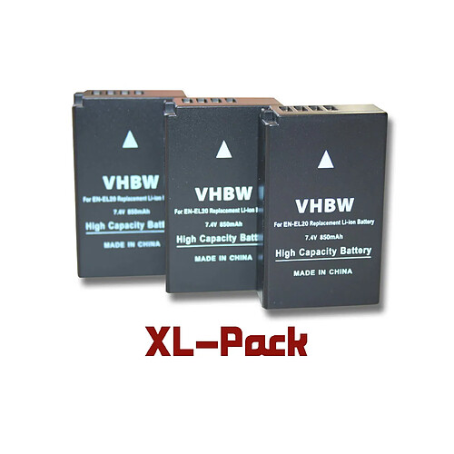 vhbw set de 3 batteries 850mAh (7.4V) pour appareil photo Nikon Nikon 1, 1 J1, 1 J2, 1 J3, 1 S1, 1 AW1, 1 V3, CoolPix A comme EN-EL20, EN-EL20a.