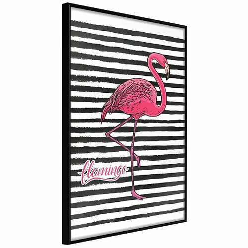 Paris Prix Affiche Murale Encadrée Flamingo on Striped Background 20 x 30 cm Noir