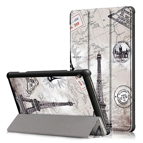 Wewoo Housse Coque Étui en cuir avec rabat à déformation horizontale et motif couleurs pour Lenovo Tab M10, support à trois rabats (motif à tour antique)