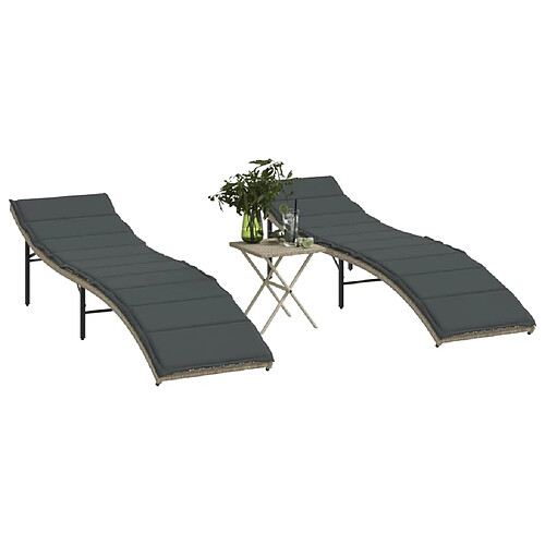 Maison Chic Lot de 2 Chaises longues avec table | Bain de soleil Relax | Transat gris clair résine tressée -GKD41562