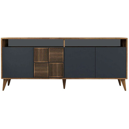 Hanah Home Buffet en aggloméré 4 portes Milan noyer et anthracite.