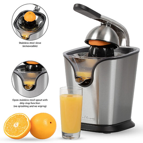 Extracteur de jus électrique, jus d'orange et de citron, avec levier 2 cônes, 160, Gris, Proficook, ZP 1154