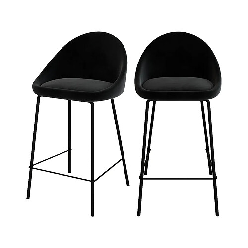 Rendez Vous Deco Chaise de bar mi-hauteur Misty en velours noir 65 cm (lot de 2)