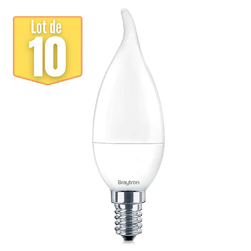 BRAYTRON Lot de 10 ampoules LED bougie 5W (Eq.35W) E14 3000K