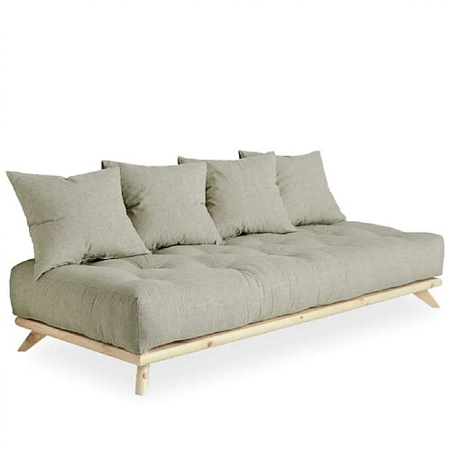 Inside 75 Canapé convertible futon SENZA pin naturel tissu lin couchage 90 cm.