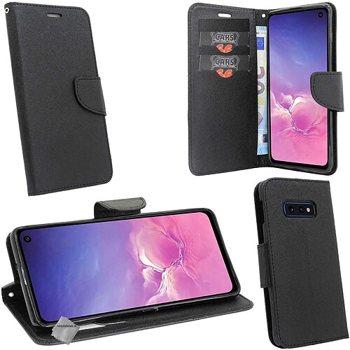 Htdmobiles Housse etui portefeuille pour Samsung Galaxy S10e + film ecran - NOIR / NOIR