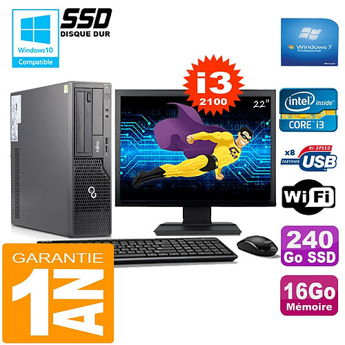 PC Fujitsu Esprimo E500 E85+ SFF I3-2100 16Go Disque 240Go SSD Wifi W7 Ecran 22" · Occasion