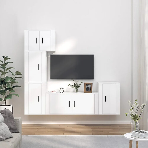 vidaXL Ensemble de meubles TV 5 pcs Blanc brillant Bois d'ingénierie