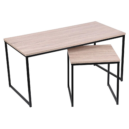 Toilinux Lot de 2 tables basses Colorado en MDF et Métal - Marron et Noir