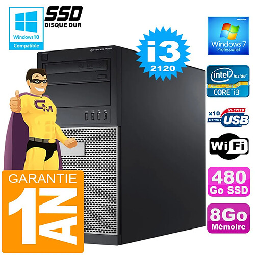 PC Tour DELL 7010 Core I3-2120 Ram 8Go Disque 480 Go SSD Wifi W7 · Occasion