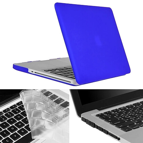 Wewoo Housse Étui bleu foncé pour Macbook Pro 15,4 pouces 3 en 1 Coque de protection en plastique dur givré avec clavier de et prise de poussière de port