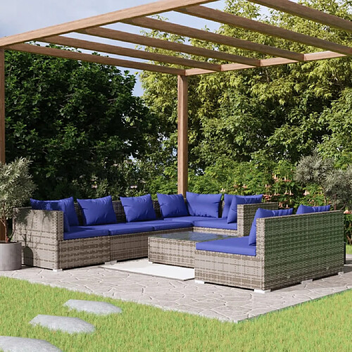 vidaXL Salon de jardin 8 pcs avec coussins Gris Résine tressée