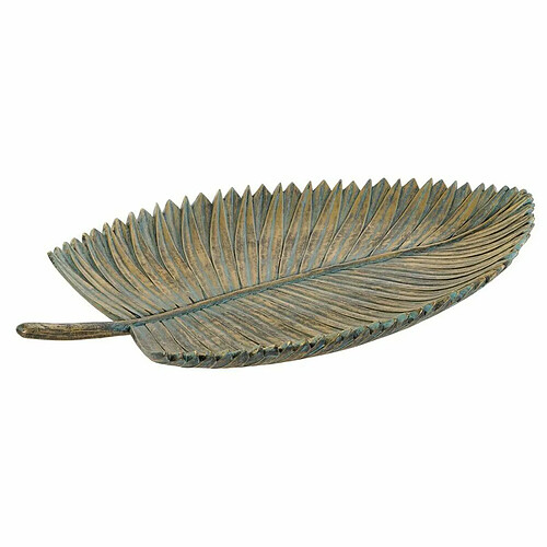 Centre de Table DKD Home Decor 39 x 23 x 5 cm Gris Doré Tropical Feuille d'une plante