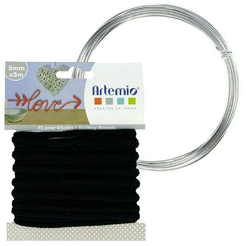 Artemio Fil à tricotin noir 5 mm x 5 m + fil d'aluminium