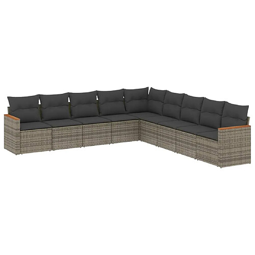 Maison Chic Salon de jardin 9 pcs avec coussins | Ensemble de Table et chaises | Mobilier d'Extérieur gris résine tressée -GKD98203