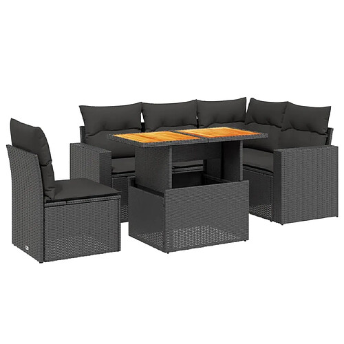 Maison Chic Ensemble Tables et chaises d'extérieur 6pcs avec coussins,Salon de jardin noir résine tressée -GKD429970